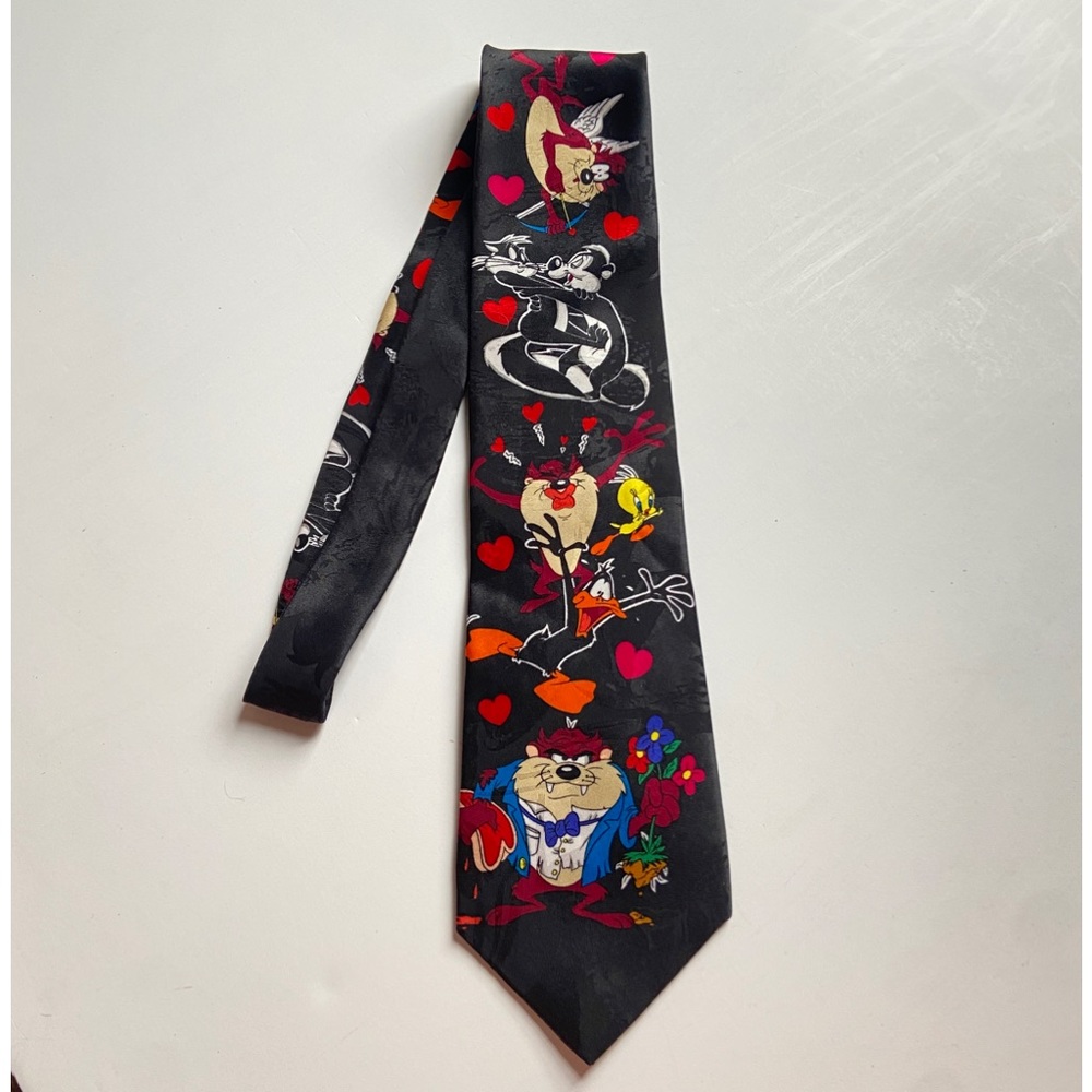Vintage Looney Tunes Mania Neck Tie Men Valentines Accessory Tweety Taz 1994